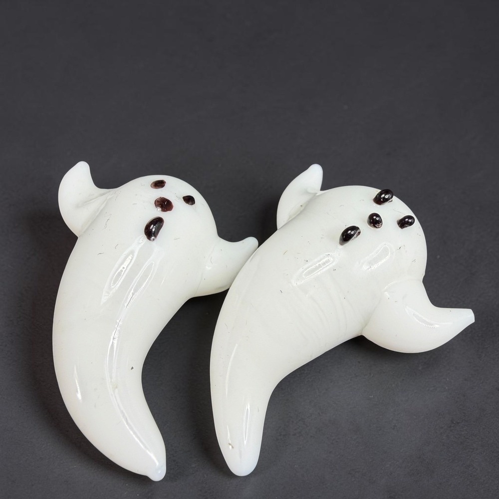 Venetian Glass Ghost Figurines White Hand Blown Art Glass‎ Halloween Decor Set 2
